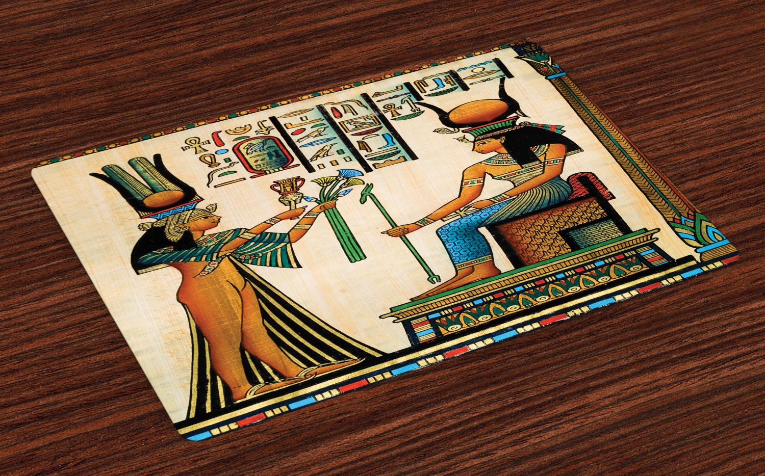 Egyptian Placemats Set of 4 Old Egyptian Papyrus Depicting Queen