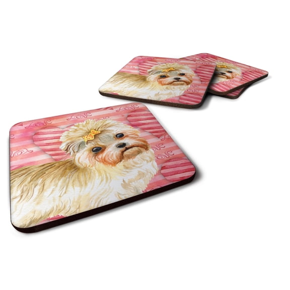 Morkie Love Foam Coaster Set of 4 Red