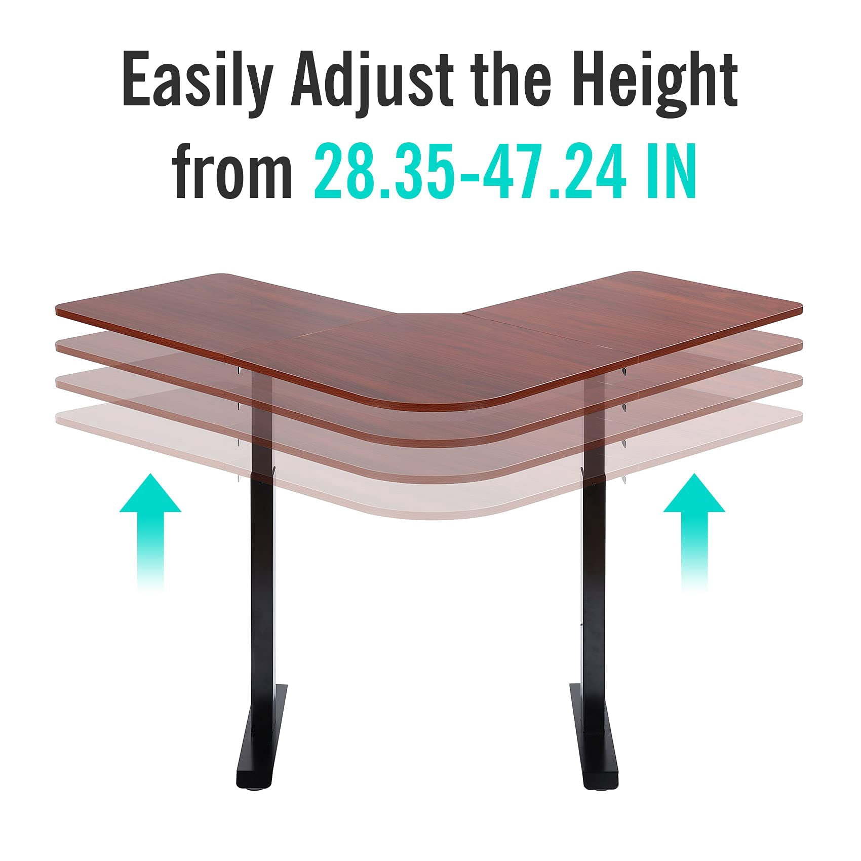UNICOO® L Shaped Dual Motor Electric Height Adjustable Standing Desk, Computer Corner Desk, Home Gaming Desk, Office Writing Workstation (Black Frame/Mahogany Top) XOT-L-BM