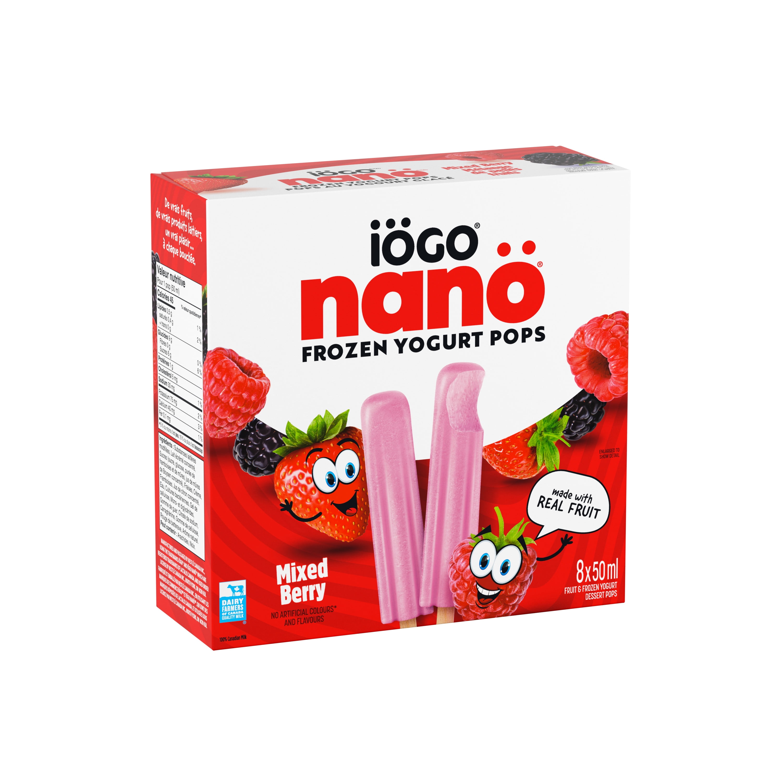 IÖGO Nano Frozen Yogurt Pops, Mixed Berry, Real Fruit & Dairy, 45 Calories Per Pop, 8 x 50 ml