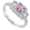 thumbnail image 4 of CHOOSE YOUR COLOR Women's Square Wedding Pink CZ Halo Ring 925 Sterling Silver Band Female Size 11, 4 of 4