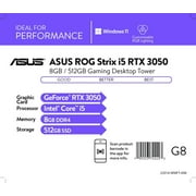 ASUS ROG Strix i5 3050 Desktop; ASUS ROG Strix Intel Core i5-11400F, NVIDIA GeForce RTX 3050 Graphics, 8GB RAM, 512GB SSD, Gray, Windows 11 Home, G10CE-WB553