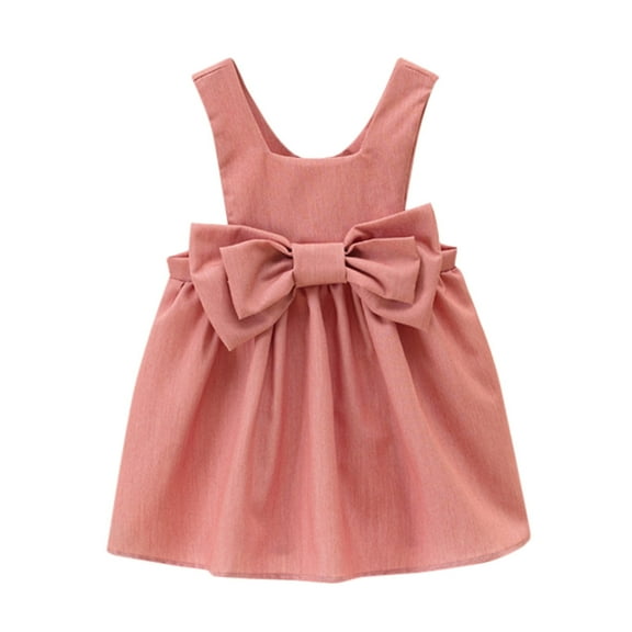 Little Girl Dresses Size 12 Months-24 Months Sleeveless Solid Bowknot Suspender Skirt Princess Dress Outfit Play Dress