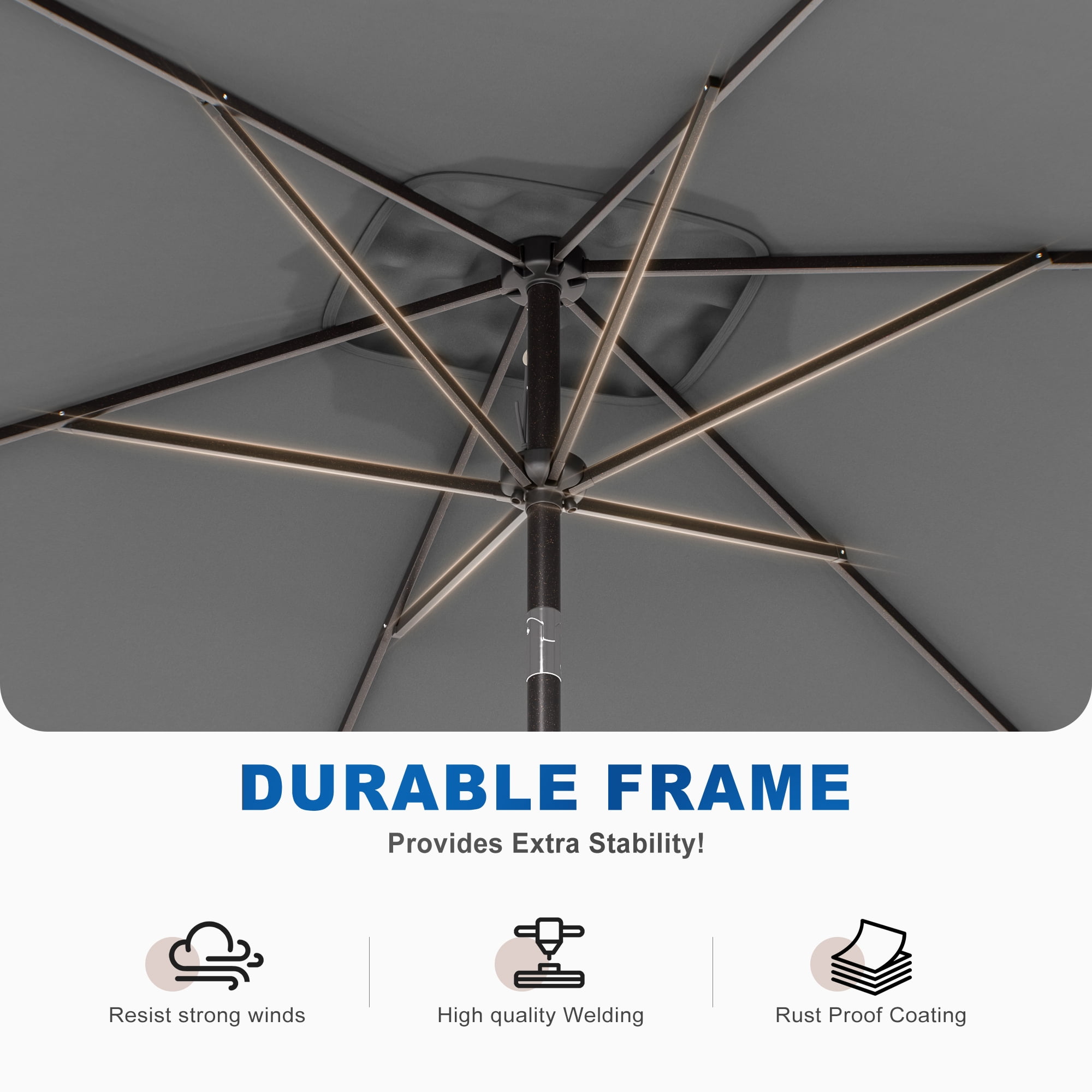 CHYVARY 10 x 6.5ft Patio Umbrella Round Market Outside Table Umbrella for Deck, Poolside and Patio, Grey