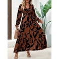 thumbnail image 6 of Women Casual Round Neck Puff Long Sleeve A Line Flowy Swing Long Maxi Dress Mixed Color S, 6 of 9