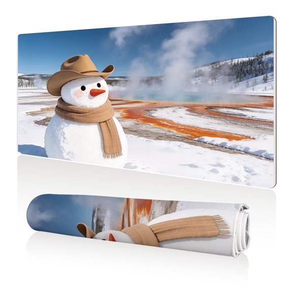 LIVEKEY Mouse Pad 80x40cm Extra Large Non Slip Stitched Edges Full Coverage Durable Easy Clean Snowman Winter Landscape Art for Gaming Office