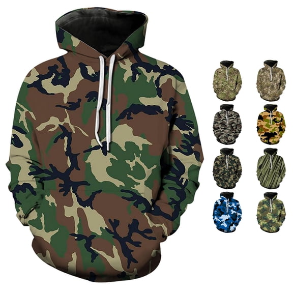 RUTAYY Men's Hoodie Long Sleeve Classic Camouflage All Over Print Outdoor Street Sweatshirt Army Green