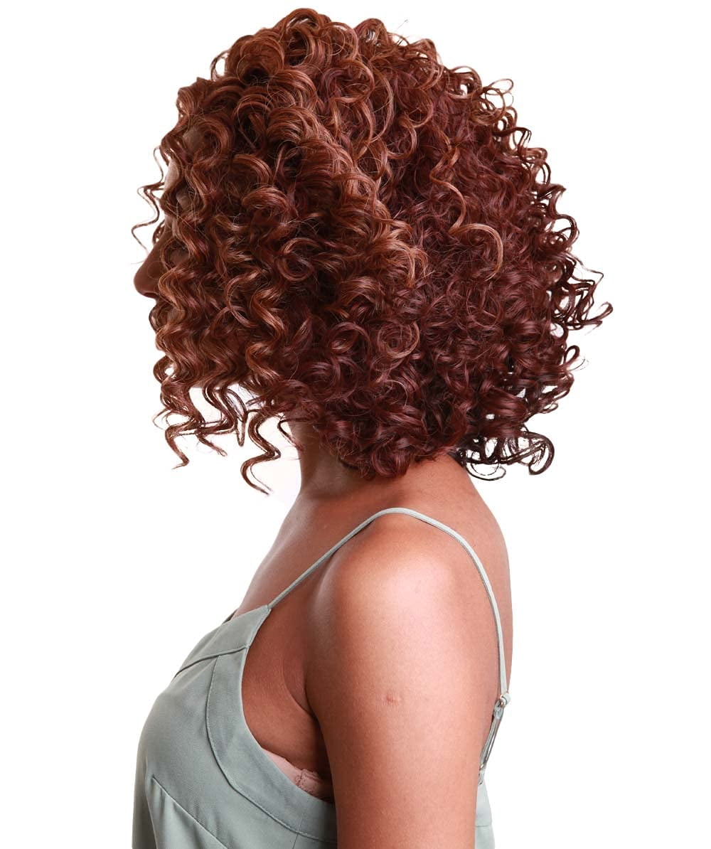 LUXLUXE Idia 13" Bob Half Wig | Curly Synthetic Hair Wig 4x4 Closure HD Lace Front Bob Wig Heat-Resistant Hair - Copper Auburn