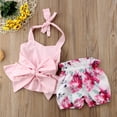 thumbnail image 3 of Fortune Baby Girl Clothes Pink Sleeveless Hanging Neck Ruffle Top+Floral Shorts, 3 of 8