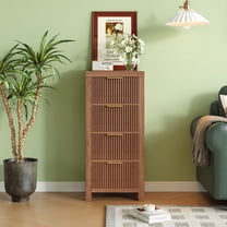 Mid-Century Modern Tall Wooden Dresser with 4 Spacious Drawers, Entryway Storage Chest with Smooth Metal Handles, Bedroom Clothes Organizer for Entryway, Office, and Small Spaces, Walnut