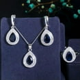 thumbnail image 2 of CZ Royal Blue Stone Dangle Drop Pendent Necklace Huggie Earring Ring Jewelry Set, 2 of 9
