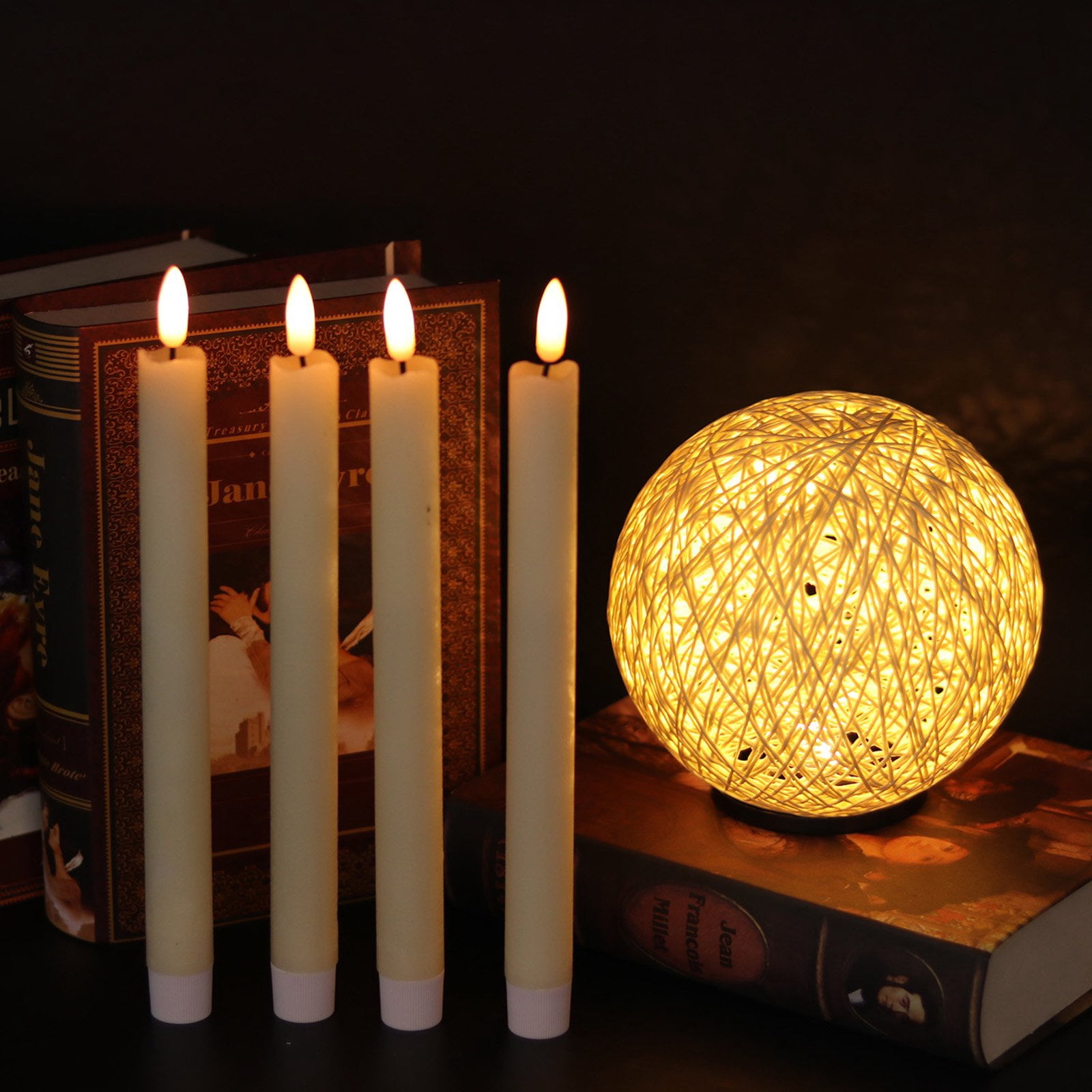 Lasumora Flameless Taper Candles with Timer and Remote, 8PCS Real Wax Battery Operated Ivory Candles for Wedding Window Home Decoration