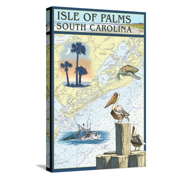 Art.com Isle of Palms, South Carolina - Nautical Chart Stretched Canvas Print Wall Art by Lantern Press, 12" x 18"