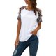 thumbnail image 2 of Qarigey Camisa de manga corta con hombros descubiertos y cuello con estampado de leopardo hueco para mujer Prendas para la parte del cuerpo Blanco METRO, 2 of 6