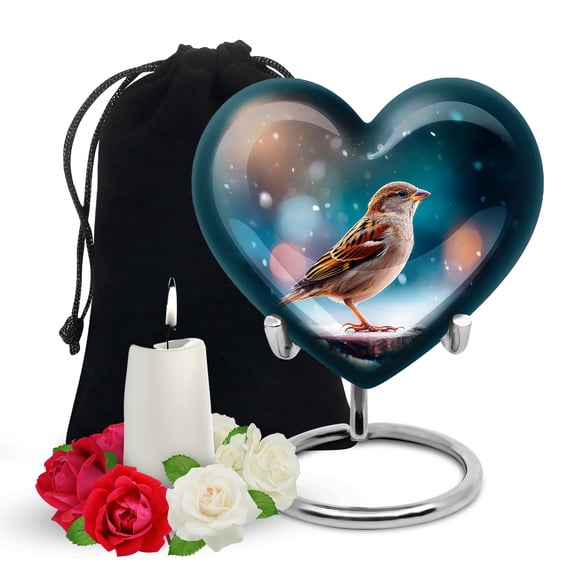 Yatskia Sparrow at Winter Large Memorial Urns for Human Ashes Adult Male and Female, Decorative Cremation Urn for Ashes Adult Dad, (Heart Large, 8 Inch)