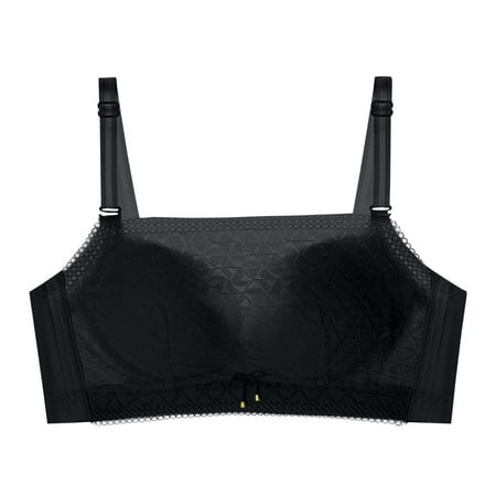 Gnurob Wirefree Bras for Womens Padded Sheer Bralettes Removable Strap Bandeau Push Up Brassiere Beauty Back Smoothing Bra Comfort Seamless Underwear Clearance Saving Black 34/75AB