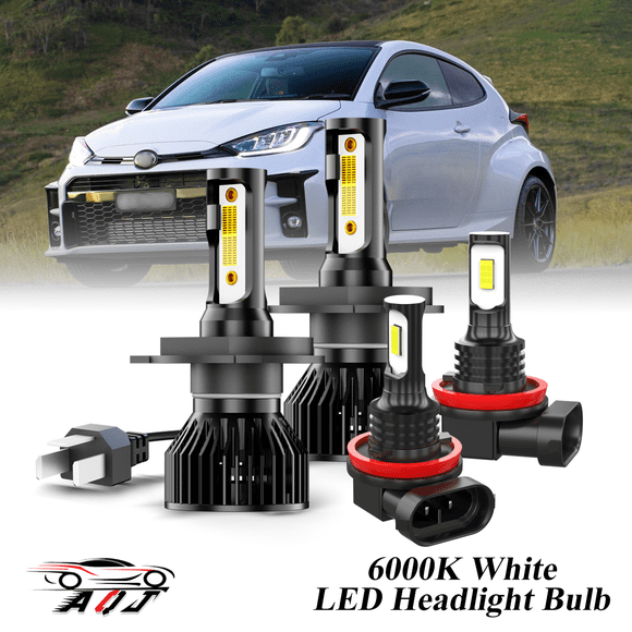 Juego Combinado de Bombillas LED Toyota Yaris 2006-2022 para Luz Alta/Baja + Antiniebla, Kit de 4 Unidades: 2x 9003/H4 para Faros Principales + 2x H11/H8/H16 para Faros Antiniebla
