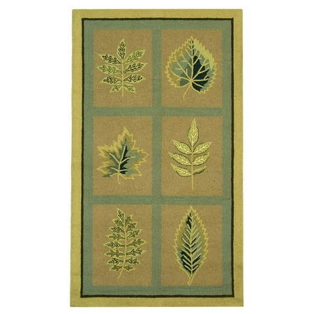 Hand-Hooked Green Leaf Print Rug (8 ft. 9 in. x 11 ft. 9 in.)