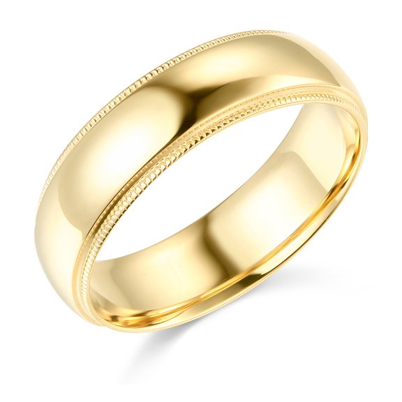 Wellingsale 14k Yellow Gold Solid 6mm Heavy Ultra Comfort Fit Milgrain Traditional Wedding Band Ring - Size 5