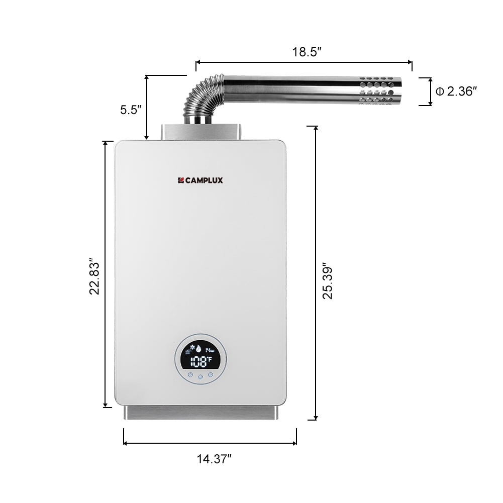 CAMPLUX 3.18GPM 82,000BTU Propane Indoor Tankless Water Heater For 2-3 Points Use, With Horizontal Vent Pipe, CA318W-LP