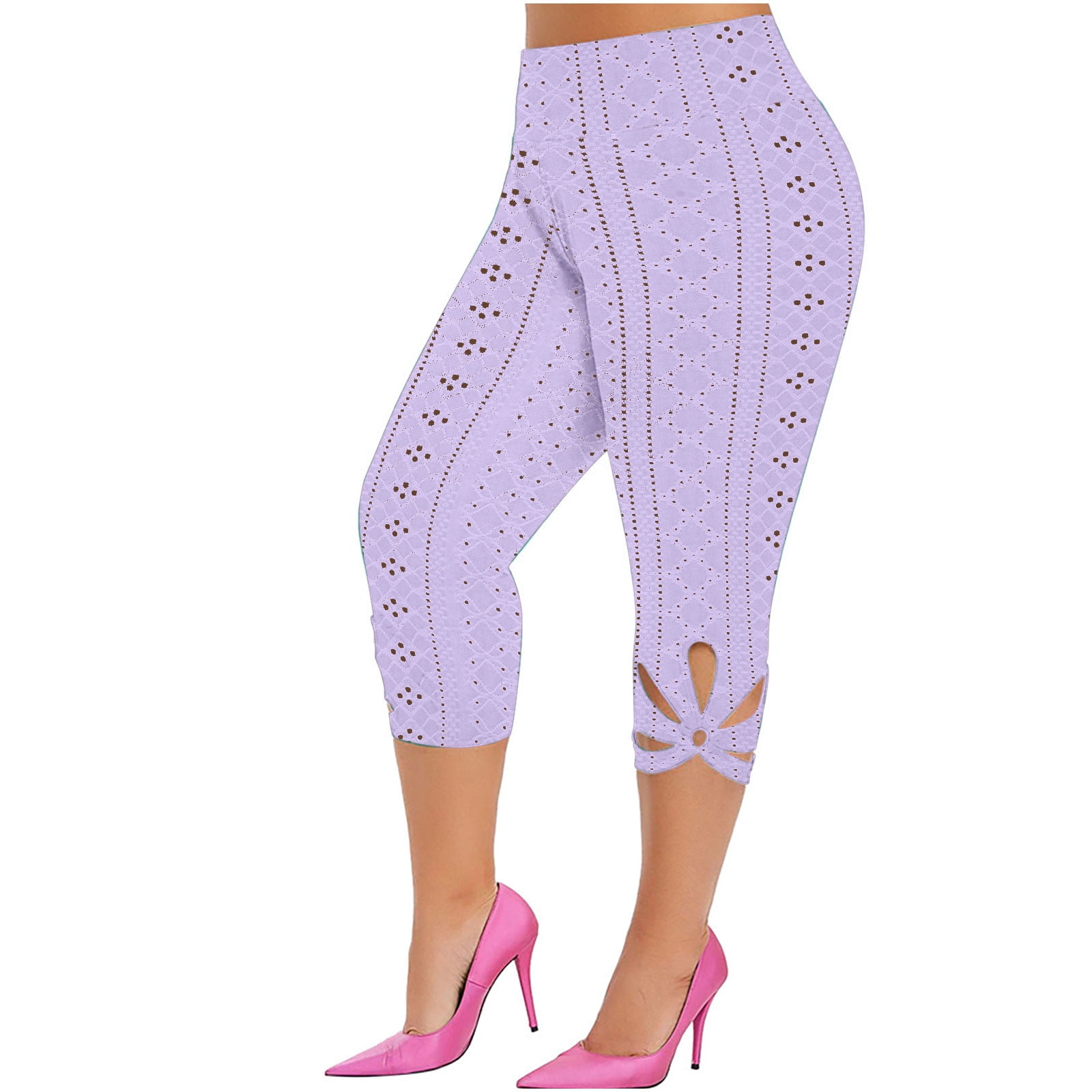 FNFYFH Capri Leggings for Women Slim Fit Hollow Out Legging Tummy Control Capris Legging for Athletic Solid Workout Pants Plus Size S-5XL Clearance Deals