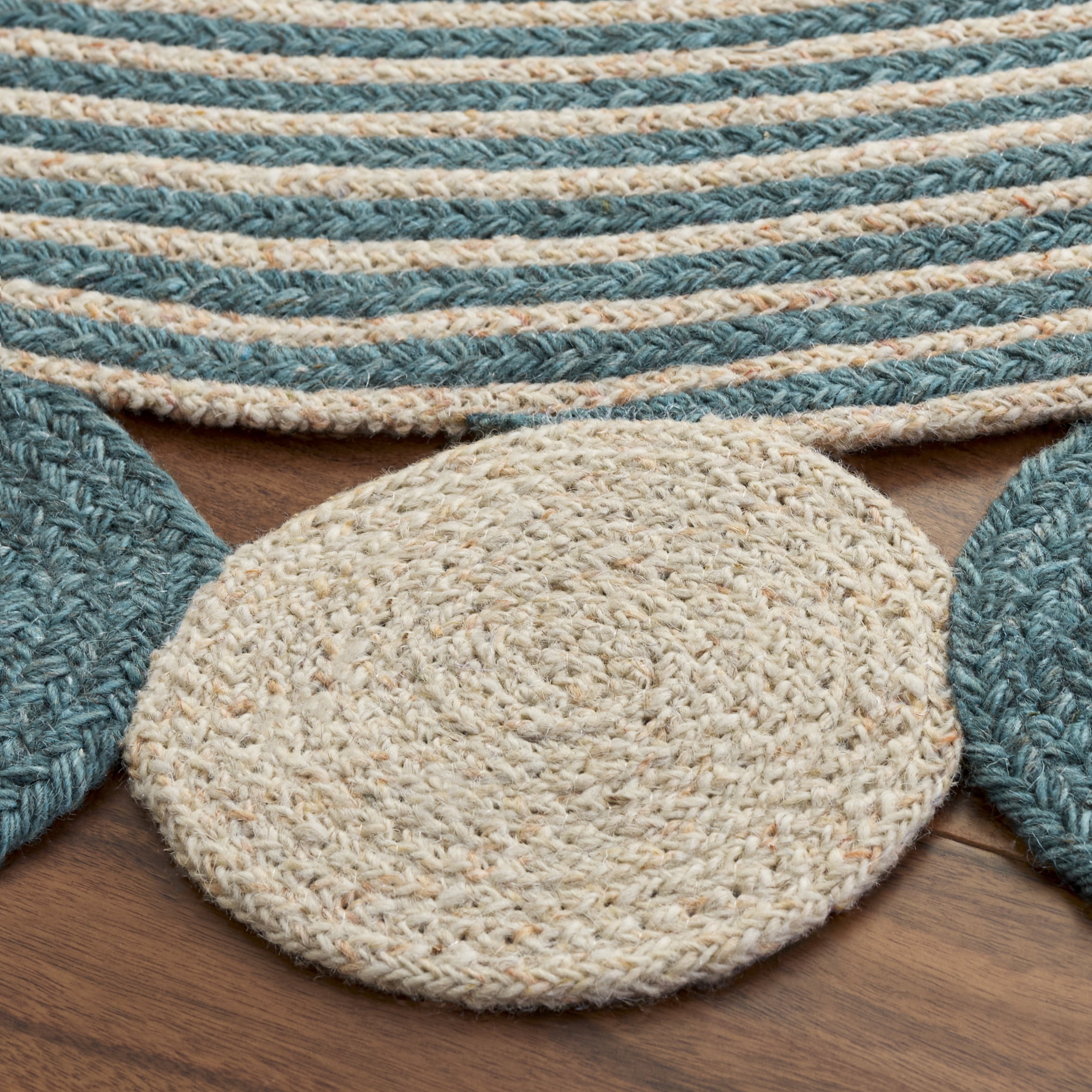 Safavieh Braided Abraham Geometric Reversible Area Rug, Turquoise/Peach, 3' x 3' Round