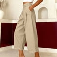 thumbnail image 2 of Kvture Womens Cotton Wide Leg Cropped Pants Elastic Waist Button Straight Leg Trousers with Pockets Loose Casual Lounge Pant Khaki Pant XL, 2 of 8