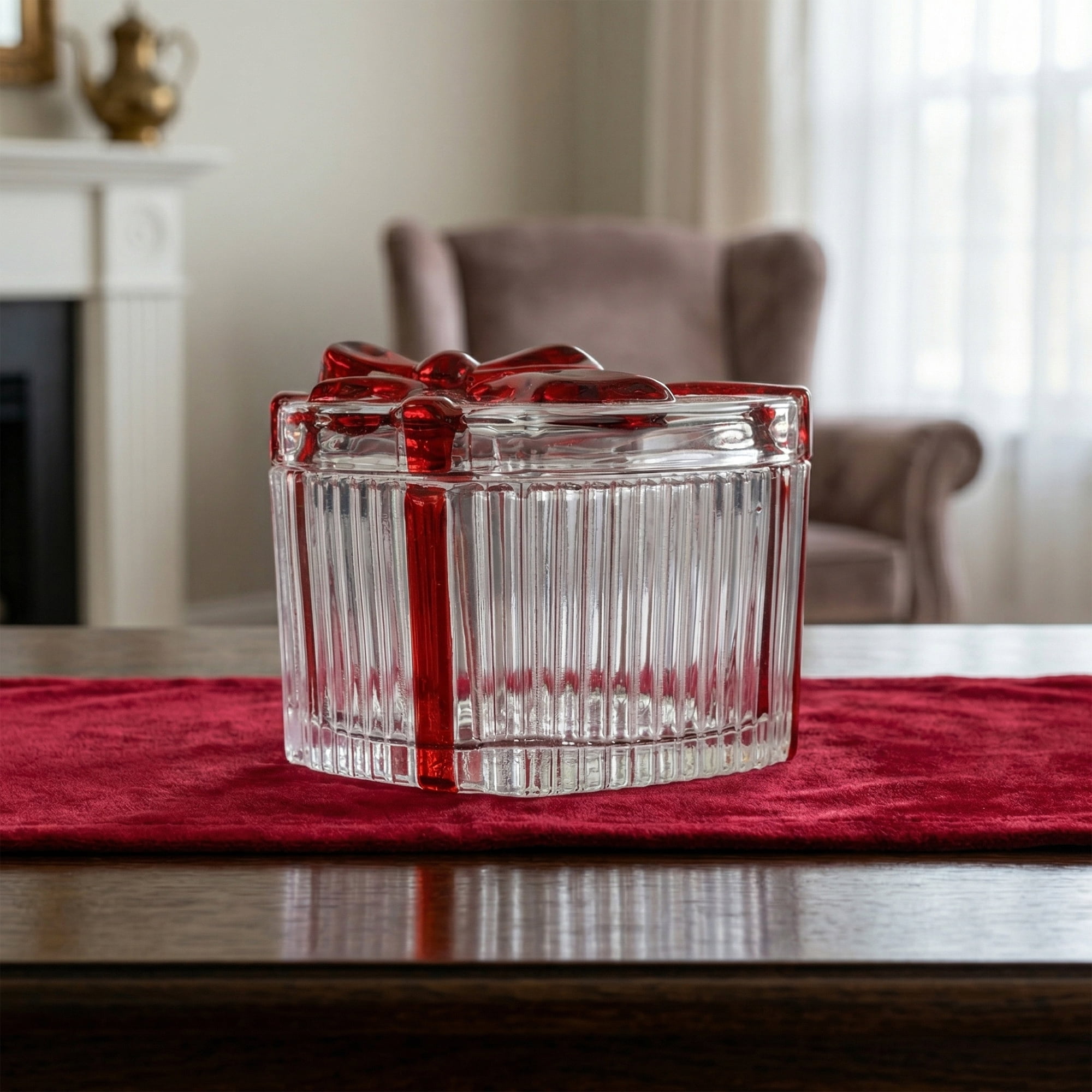 Unique Bargains 6.1oz/180ml Ribbed Glass Candy Jar Clear Love Shape 3.7"L x 3.3"W x 2.5"H