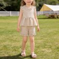 thumbnail image 3 of Amidoa Girls Summer 2 Piece Outfits Kids Ruffle Sleeve Tank Top and Shorts Casual Clothing Sets Beige Size 12, 3 of 7