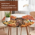 thumbnail image 4 of Orange Pumpkin Fall Round Tablecloth, Fitted Table Cover with Elastic for 36"-44" Round Tables, Cattle Thanksgiving Tree Farmhouse Table Cloth Outdoor Indoor Dinning Party Waterproof Tablecloths, 4 of 7