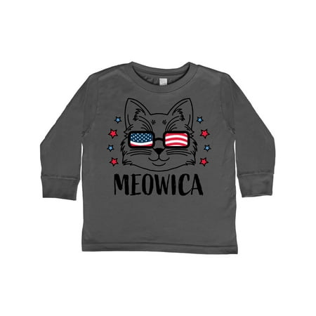 

Inktastic 4th of July Meowica Cat in Flag Sunglasses Gift Toddler Boy or Toddler Girl Long Sleeve T-Shirt