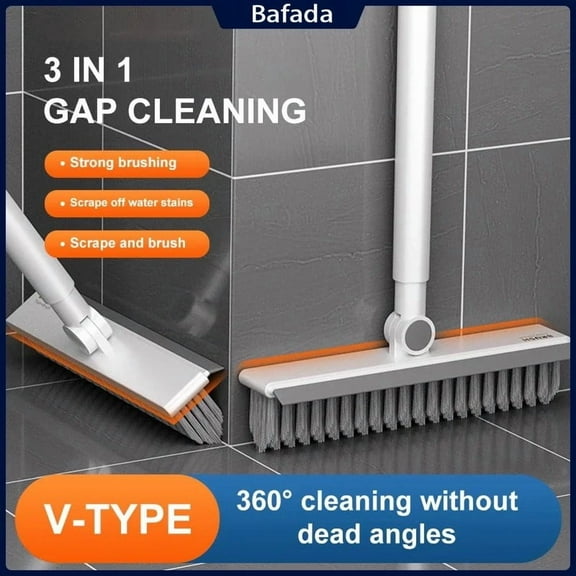 3-in-1 Long Handle Scrub Brush - Floor Scrubbing Brush, Bristle Floor Scrubber for Bathroom, Kitchen, Patio, Deck, Wall & Carpet Multipurpose Household Cleaning Tool & Christmas Gift