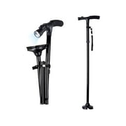 Folding Cane with Built-in LED Light, Adjustable Canes and Walking Sticks, Walking Cane Stick for Elderly with Cushion T Handle and Pivoting Quad Base