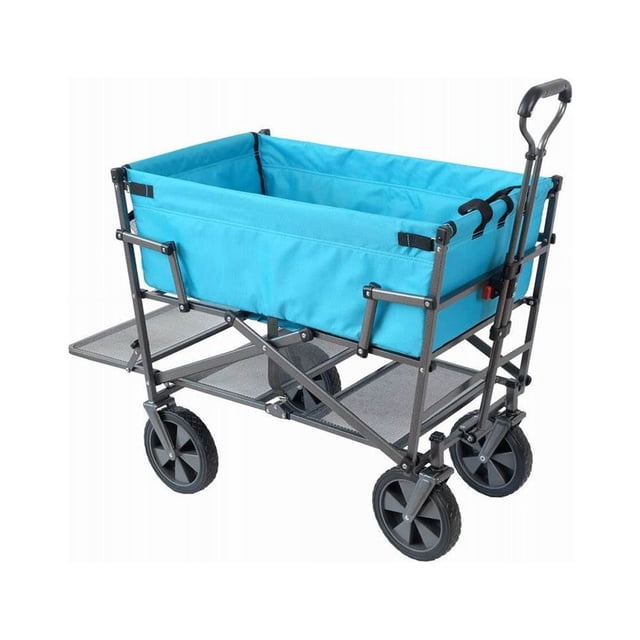 Mac Sports Chariot de Jardin Pliable Double Pont en Acier Résistant, Blue (2 Pack)