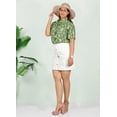 thumbnail image 5 of LA LEELA Women's Beach Halloween Costumes Hawaiian Shirt Spooky Skull Print Blouse Tops Short Sleeve Button Down Holiday Party Shirts for Women XXL Allover Bones Green, 5 of 5
