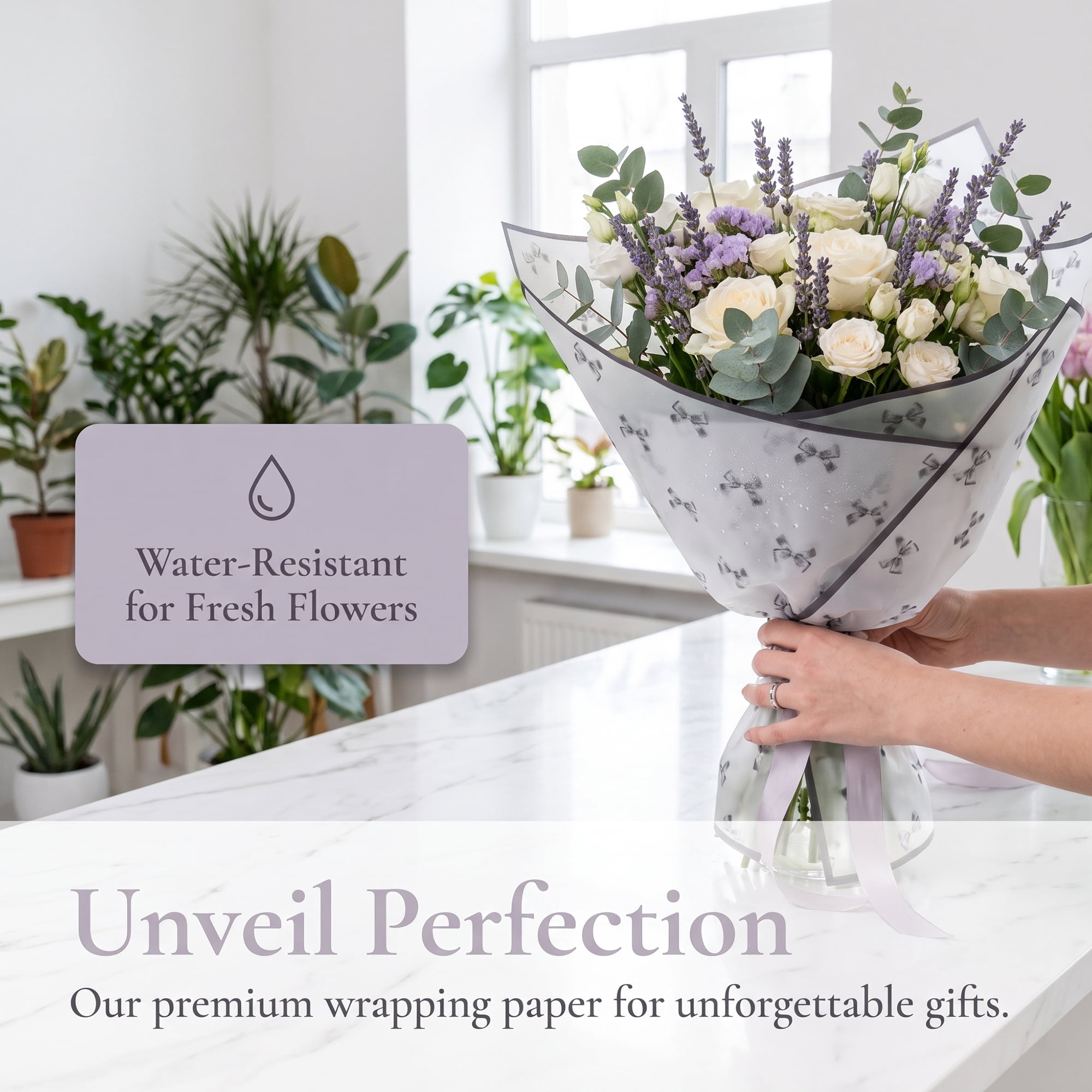 Unique Bargains Waterproof Luxury Matte Gift Wrapping Paper for Bouquets Black 21.3"x21.3"