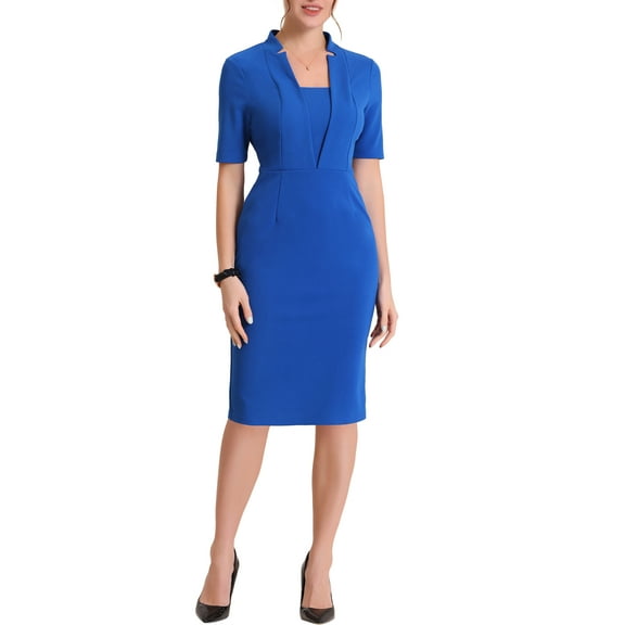 MODA NOVA Sheath Dress for Juniors V Neck Short Sleeve Wear-to-Work Bodycon Midi Dresses