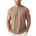 thumbnail image 2 of Dolkfu Cotton Men Tops And Shirts Crew Neck Retro Vintage Brown Sleeveless Pull-on Solid Fashion Leisure Modern Tank Tops Coffee,M, 2 of 5