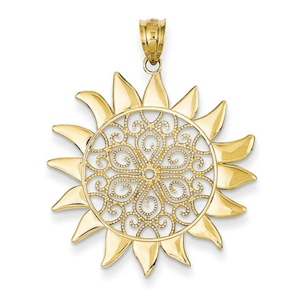 Black Bow Jewelry Company - 14k Yellow Gold 27mm Filigree Sun Pendant ...