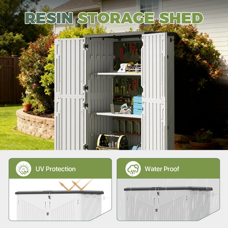 BaPiPro 64 Cu.ft Outdoor Storage Shed with Floor and 2 Shelves