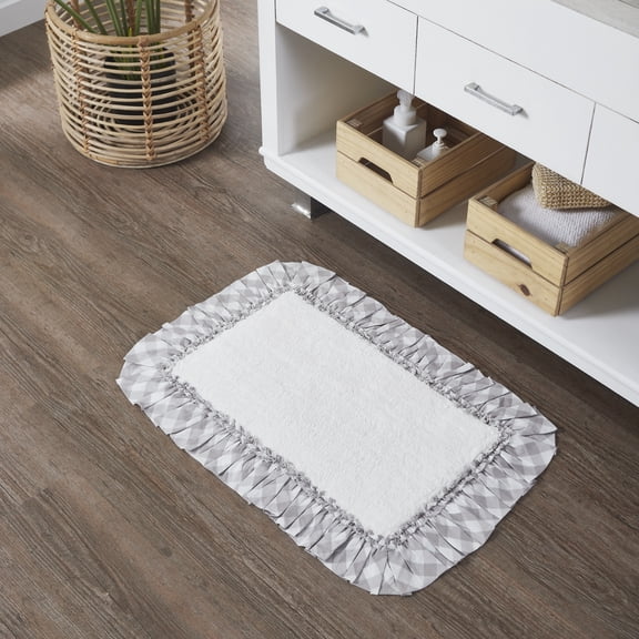 VHC Brands Annie Buffalo Check Bath Mat, Gray, 20x30