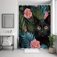 thumbnail image 2 of Cortina de ducha negra con forma de gato tropical, 180 x 200 cm, poliéster, 2 of 4