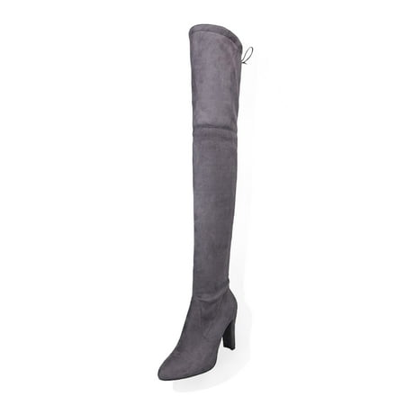 

Ediodpoh Autumn And Winter New Thick With High Heels Fashion Side Zipper Women s Boots In Europe And The United States High Boots Foreign Trade Over Knee Boots Womens Booties Grey 9.5