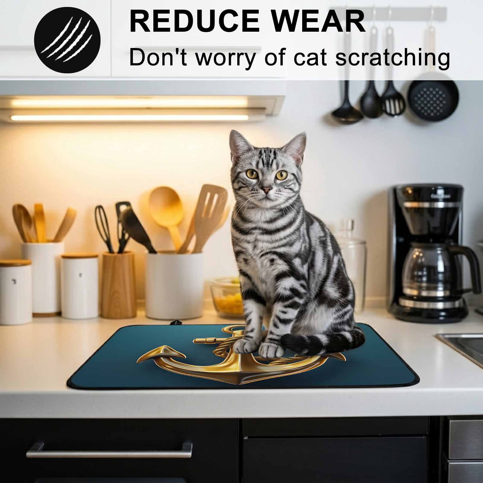 Yellow Anchor Stove Top Cover for Electric Stove, Heat-proof & Non Slip Glass Top Stove Cover Protector, Coastal Nautical Anchor Turquoise Kitchen Flat Cooktop Rubber Mat 24x21 Inches