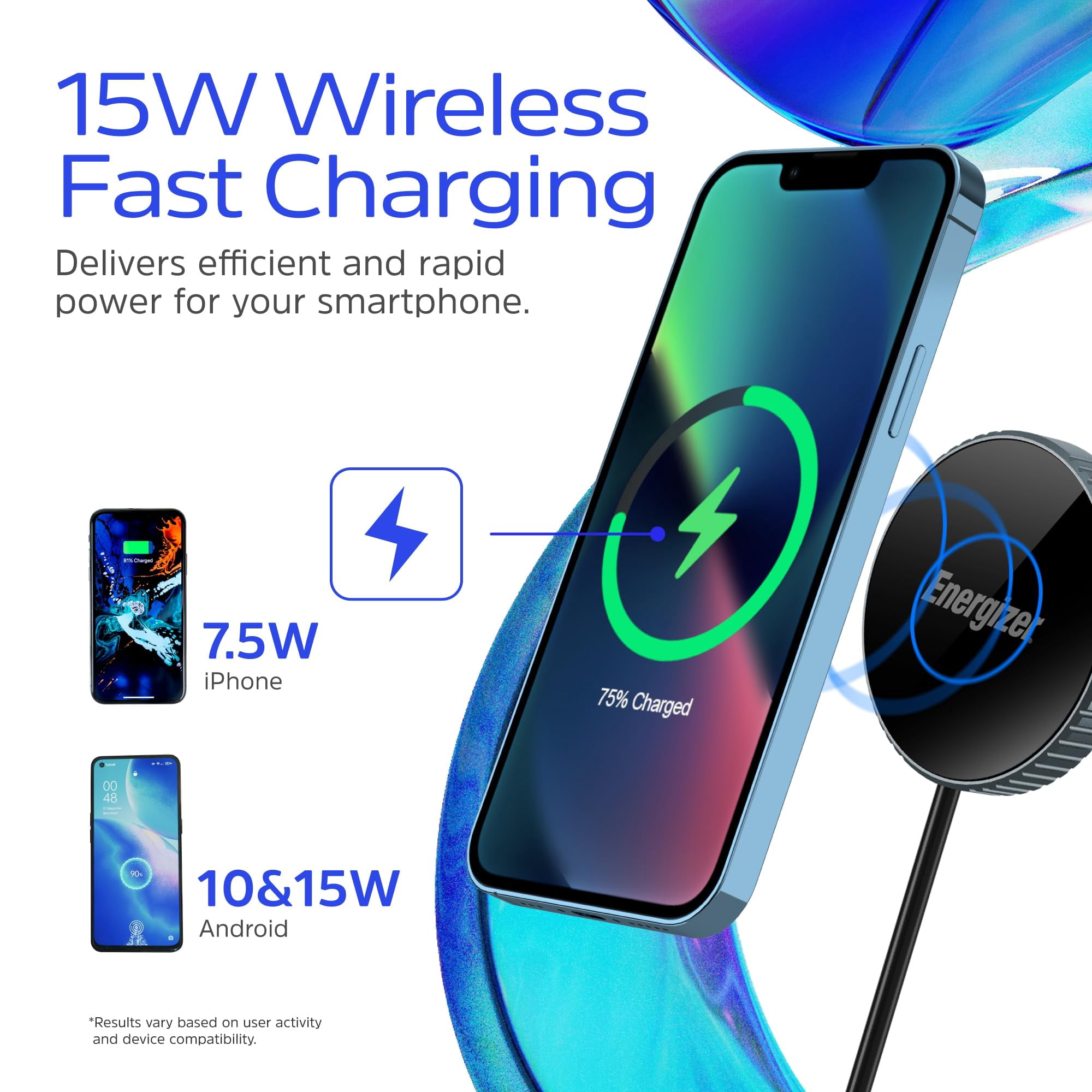Energizer Qi2 Certified 15W Magnetic Wireless Charger, MagSafe Compatible Fast Charging Pad for iPhone 15/14/13/12 Series, Strong Magnetic Alignment with USB-C Cable for Qi-Enabled Phones_WCP112