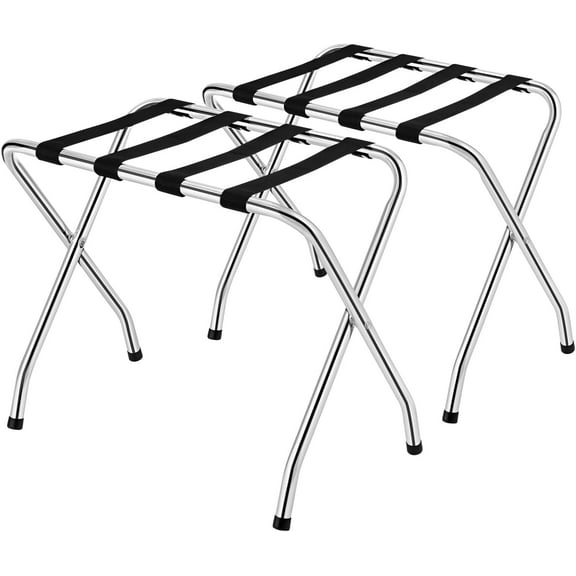 GOFLAME Folding Luggage Rack, Chrome Metal Suitcase Stand for Guest Room, Bedroom, Hotel, No Assembly Required (Set of 2)