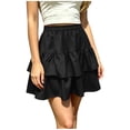 thumbnail image 7 of Busydd Women's Mini Skirt Casual Solid Color Elastic Waist Summer Skirts for Women Fashion A-Line Tiered Skirts S, 7 of 7