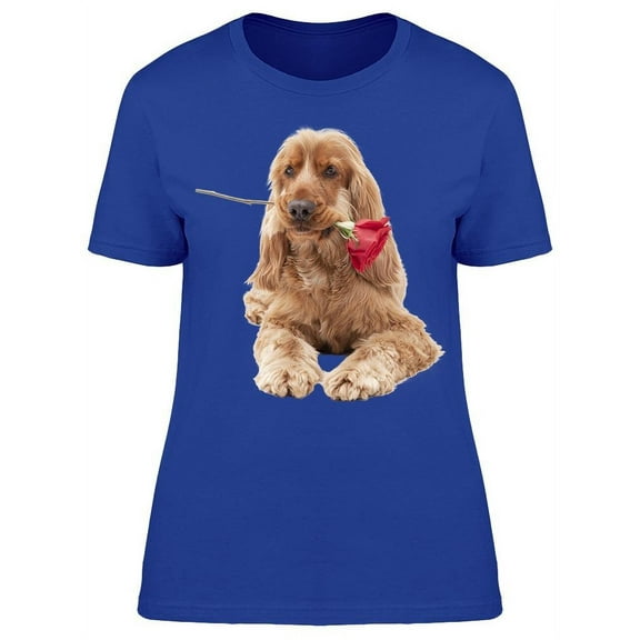 Spaniel Dog With A Rose T-Shirt Women -Image by Shutterstock, Female x-Large