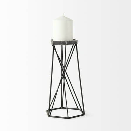 Mercana Sixx II Large Antiqued Silver Metal Hexagonal Table Candle Holder