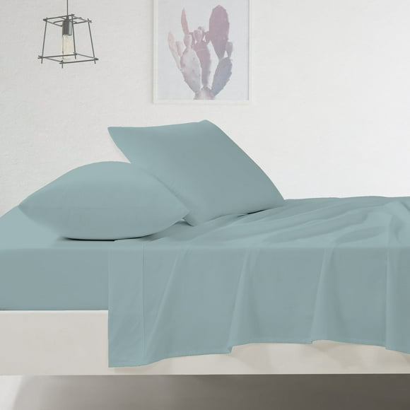 Refurbished Color Sense 300-Thread Count Cotton Sateen Bed Sheet Set, Wrinkle Resistant, True Grip Fit Technology, Turquoise, Twin, 3-Piece